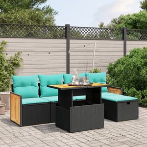 Set di divani da giardino in polyrattan nero da 6 pezzi con cuscini, mobili da esterno - Product Image 1