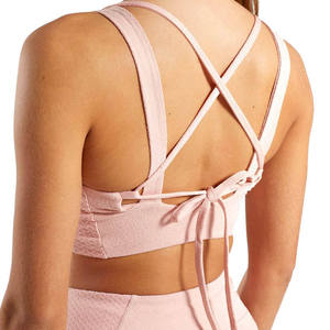 <b>Pink</b> Cross Front Sports Bra <b>High</b> Neck Yoga Fitness <b>Top</b> Seamless Women's Workout Wear - Product Image 4