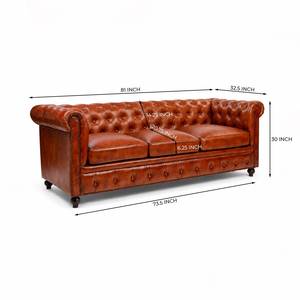 Sofá Chesterfield de Cuero Genuino Premium, Tapizado con Botones, 3 Plazas, Sofá Cuadrado de Lujo para Villa - Product Image 6