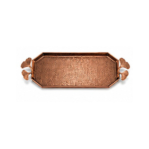 Brushed <b>Gold</b> <b>Serving</b> <b>Tray</b> With Floral Handles Elegant Design Residential Use - Product Image 6