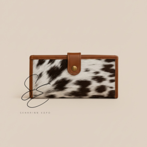 กระเป๋าสตางค์หนังแท้ลายขนสัตว์สุดหรูสำหรับผู้หญิง สไตล์วินเทจคาวเกิร์ล พร้อมสายรัดแบบกระดุม  รับผลิตตามแบบ OEM - Product Image 1