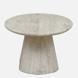Mesa de Centro Moderna de Madera de Mango Sólida con Acabado Antiguo Desgastado en Blanco Arenado, Forma Ovalada, para Sala de Estar, Oficina, Cafetería - Product Image 3