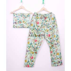 Pijamas de Mujer Elegantes de Alta Calidad, 100% Algodón, Tejido de Punto, Estampado Floral, Manga Tres Cuartos, Cintura Elástica, Largo Completo, para Otoño - Product Image 4