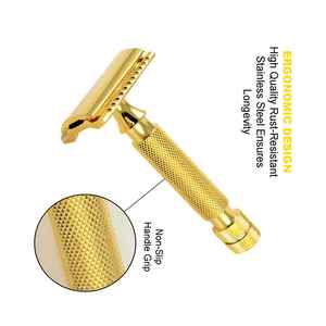 Professional High Quality Stainless Steel Gold Color <b>Razor</b> for <b>Men</b> 24K Gold Double Edge Safety <b>Razor</b> Single Edge Blades Shaving - Product Image 4