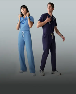 Conjunto de Uniforme Médico para Mujer SCRUBS, Tejido Elástico de Poliéster, Top con Cuello en V y Pantalones Cargo, Transpirable y Absorbente de Humedad - Product Image 3