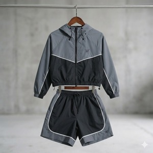 Conjunto corto personalizado para hombre, chaqueta cortavientos de nailon con capucha, ropa urbana transpirable con LOGO personalizado para primavera. - Product Image 6