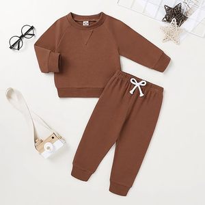 Nouvel ensemble de vêtements pour enfants unisexe, sweat-shirt à manches longues, pantalon uni, 2 pièces, pour l'hiver, tenues pour tout-petits, polyester/coton/polaire - Product Image 2
