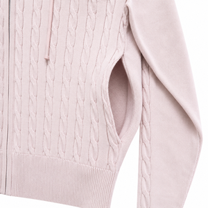 <b>Women's</b> Jacquard Cable Knit Hooded Zip Up Sweater Long Sleeve Pullover <b>Jacket</b> with Pocket || OEM ODM Manufacturer Bangladesh - Product Image 6