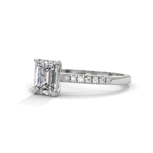 Anillo de compromiso y boda de oro con diamante de laboratorio de corte esmeralda para mujer con piedras laterales - Product Image 4