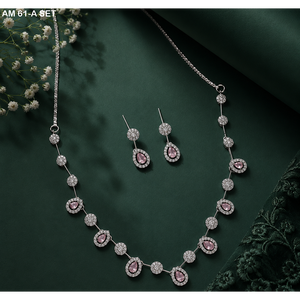 MIJ Luxury American Diamond Necklace Set with CZ Stones Silver Plated <b>Bridal</b> Jewelry Set Silver Plated Alloy Fashion Necklaces - Product Image 2