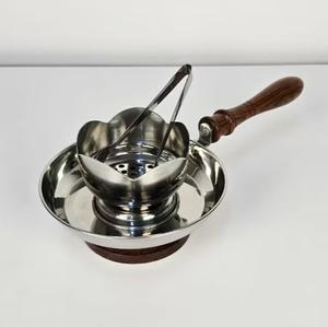 Quemador de Bakhoor Religioso de Acero con Mango de Madera – Mabkhara Árabe Tradicional, Soporte para Incienso y Carbón, Difusor de Acero y Madera - Product Image 1