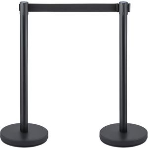 Set di 8 Pali Retrattili con Cordoncino per Controllo Folla, 2 m, Neri - Product Image 1