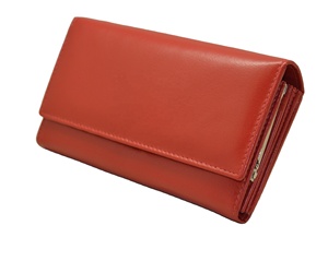 Women's Genuine Leather Long <b>Wallet</b> Button Closure Minimalist Style Red Color Large Capacity Daily Use <b>RFID</b> Blocking Polyester - Product Image 1