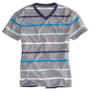 เสื้อยืดคอกลมแขนสั้นลายทางลำลองสำหรับผู้ชายไซส์ใหญ่ สีบล็อก น้ำเงิน ส้ม ขาว ผ้าฝ้าย - Product Image 3