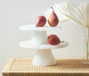 Luxury 2-Tier White <b>Marble</b> <b>Cake</b> <b>Stand</b> – Round Pedestal Dessert Display <b>Stand</b> for Weddings, Hotels & Home Decor - Product Image 2