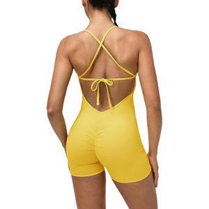 Solid Color Women Clothing Bra Yoga Jumpsuits Woman Nylon Spandex Blend <b>One</b> Piece Bodysuit Sleeveless Breathable Jumpsuits - Product Image 5