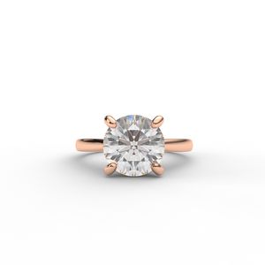 Anillo de Compromiso Solitario con Diamante Cultivado en Laboratorio, Corte Brillante Redondo, Chapado en Rodio sobre Oro Blanco/Rosa/Amarillo de 18K, Diseño Moderno - Product Image 5