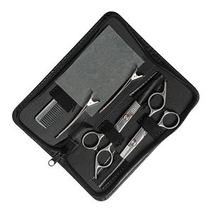 Kit de coiffure professionnel : Ciseaux à effiler droits en acier inoxydable, lame à pointe arrondie, revêtement noir, pour droitiers, modèle court - Product Image 2