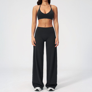 Customized Two Piece Gym Sports Tops Bra Workout Wear Women Fitness Casual Loose <b>Pants</b> Active Wear Gym Clothes Yoga Set - Product Image 2