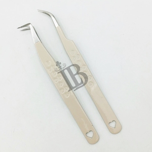 <b>Peach</b> Eyelash Extensions Tweezers Nude Color Tweezers 45 Degree Boot Volume Eyelash Tweezers Stainless Steel Logo Offer - Product Image 2