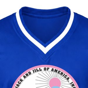 เสื้อเจอร์ซีย์กีฬาทีมคอวีปักลายตราสัญลักษณ์แจ็คแอนด์จิลสีน้ำเงินกรมท่า แขนสั้น แถบสีขาว เสื้อกีฬาแบบยูนิฟอร์ม - Product Image 2
