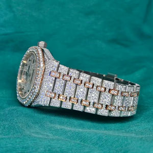 Reloj de Cuarzo para Hombre, de Acero Inoxidable, con Cristal de Moda Antiguo de Lujo, con Moissanita Redonda, 100% Probado con Diamantes, al por Mayor en EE. UU. y Reino Unido - Product Image 1