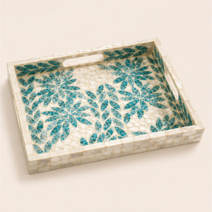 Plateau de service moderne en laque avec incrustations de nacre et mosaïque de coquillages, avec poignées, pour table basse et décoration intérieure, vente en gros - Product Image 3