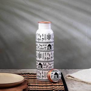 Bouteille d'eau en cuivre à motif ethnique, réutilisable, pour l'hydratation quotidienne, la maison, le bureau et les cadeaux - Product Image 3