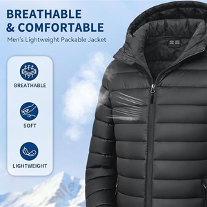 Men's <b>Hooded</b> Puffer Jacket Solid Color Windproof Polyester Winter <b>Coat</b> Casual Zipper Closure Regular Fit - Product Image 2