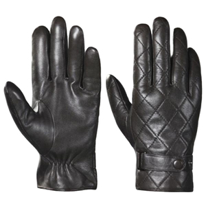 Gants en cuir noir pour homme, isolés thermiquement, pour usage extérieur, design matelassé avec fermeture à bouton-pression - Product Image 1