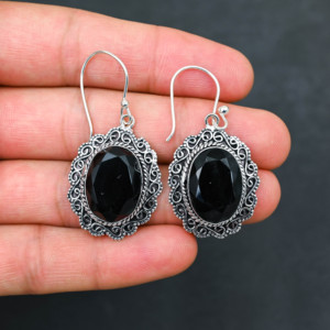 Customised Black Onyx LAB-CREATED 925 Sterling Silver <b>Earrings</b> 1.9" Handmade Gemstone Jewelry Antique <b>Fine</b> <b>Earring</b> Gift for Wome - Product Image 2