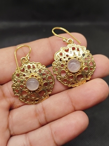 Pendientes Elegantes de Alta Calidad para Mujer, con Cuarzo Rosa, Cobre, Latón y Cristales Naturales Semipreciosos, Venta al Por Mayor - Product Image 2
