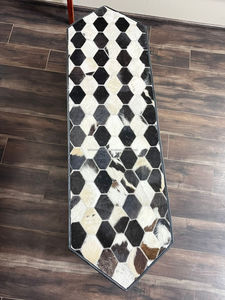 Western Handmade Genuine Hair-on Leather Table Runner Black & White Checkered Patchwork Elegant Style Home Decor Dining Table - Product Image 4