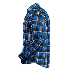 Camisa Casual de Franela a Cuadros Azul para Hombre, Manga Larga, Cuello Mandarín, Transpirable, de Algodón Tejido, Estilo Veraniego, Estampado por Transferencia Térmica - Product Image 5