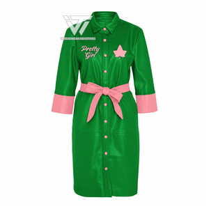 Vêtements de sororité grecque personnalisés, broderie Alpha |   Kapa |   Robe longue maxi en similicuir Alpha avec ceinture, style grec - Product Image 1