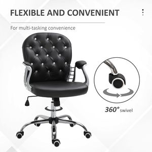 Sedia da Ufficio Girevole Regolabile con Schienale Trapuntato, Comoda Poltrona Direzionale con Ruote, Nera, Realizzata in Legno e Nylon - Product Image 6