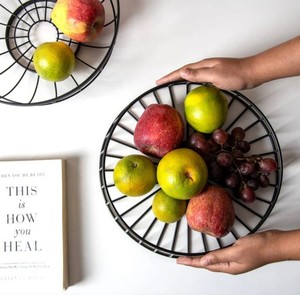 Modern Black Metal Wire Fruit Basket Decorative <b>Tabletop</b> Fruit Holder Contemporary Kitchen <b>Storage</b> Organizer - Product Image 2