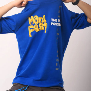 เสื้อยืดคอกลมแขนสั้นสีน้ำเงินลายทางสำหรับผู้ชาย ทรงโอเวอร์ไซส์ สไตล์ลำลอง ผ้าฝ้ายถัก 100% ระบายอากาศได้ดี แห้งเร็ว น้ำหนัก 260 กรัม - Product Image 4