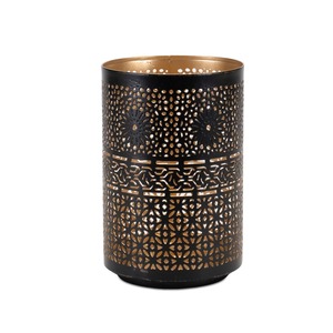 Cylinder <b>Glass</b> Candle Jar With Black Metal Stand Heat Resistant Home Decoration - Product Image 2