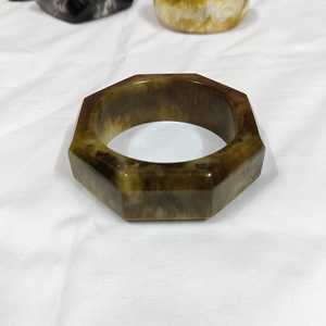 Hexagon Jade <b>Bangle</b> Bracelet Classic Unisex Fashion Jewelry Green Brown Marbled Pattern - Product Image 2