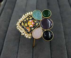 High End <b>Black</b> Stone Karigari Tanjore Pearl Bracelet Indian manufacturing AD Brass Trend for Women's Wedding Party Wear - Product Image 1