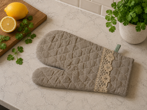 Gant de four matelassé en coton résistant à la chaleur, lavable, pour la cuisine et la pâtisserie, avec bordure en dentelle, compatible lave-vaisselle - Product Image 5