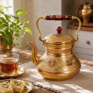 Handmade Copper Tea Kettle Traditional Turkish Copper <b>Teapot</b> Enamel Painted Wooden Handle Tea Pot OEM Wholesale Supplier - Product Image 3