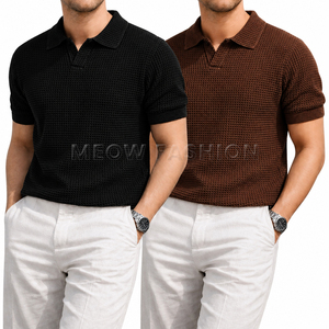 Wholesale Waffle-Knit <b>Revere</b> Polo Shirt Men Women Wear Buttonless Open <b>Collar</b> Pullover Bangladesh Factory Export Surplus Bulk - Product Image 2