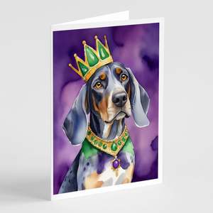 Paquete de tarjetas de felicitación Bluetick Coonhound King Mardi Gras 8 tarjetas de nota en blanco A7 tamaño 5x7 con sobres caprichosos - Product Image 1