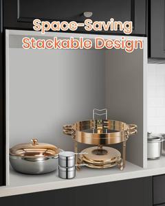 Elegant Gold and Silver Stainless Steel Round <b>Chafing</b> <b>Dish</b> <b>Set</b> Professional <b>Buffet</b> Food Warmer for Fine Dining and Hotel Events - Product Image 4