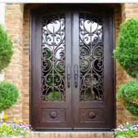 Portes doubles en métal forgé fabriquées à la main Entrée en verre en fer forgé avec design artistique étanche pour les salles de séjour des villas
