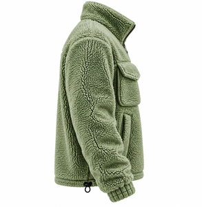 2026 Best Selling <b>Men's</b> Green <b>Fleece</b> Jacket Stand Collar Zipper Closure <b>Sherpa</b> Lining Winter Wear With Front Pockets Regular Fit - Product Image 3