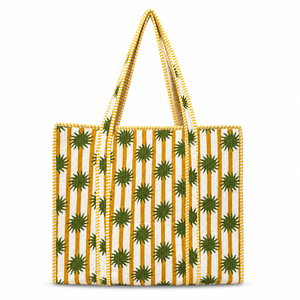 Motif Print Quilted Kantha Cotton Tote <b>Bag</b> with Contrast Handles Reusable Shopping Travel Shoulder <b>Bag</b> - Product Image 1