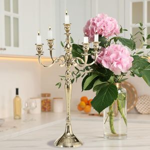 Candélabre en aluminium argenté à 5 bras, fait main, écologique, imprimé en typographie, centre de table de mariage, décoration intérieure, marque SHAH - Product Image 4